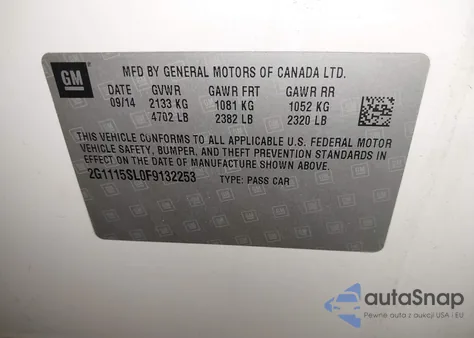 2015 Chevrolet Impala 1Lt from USA, damaged, VIN 2G1115SL0F9132253